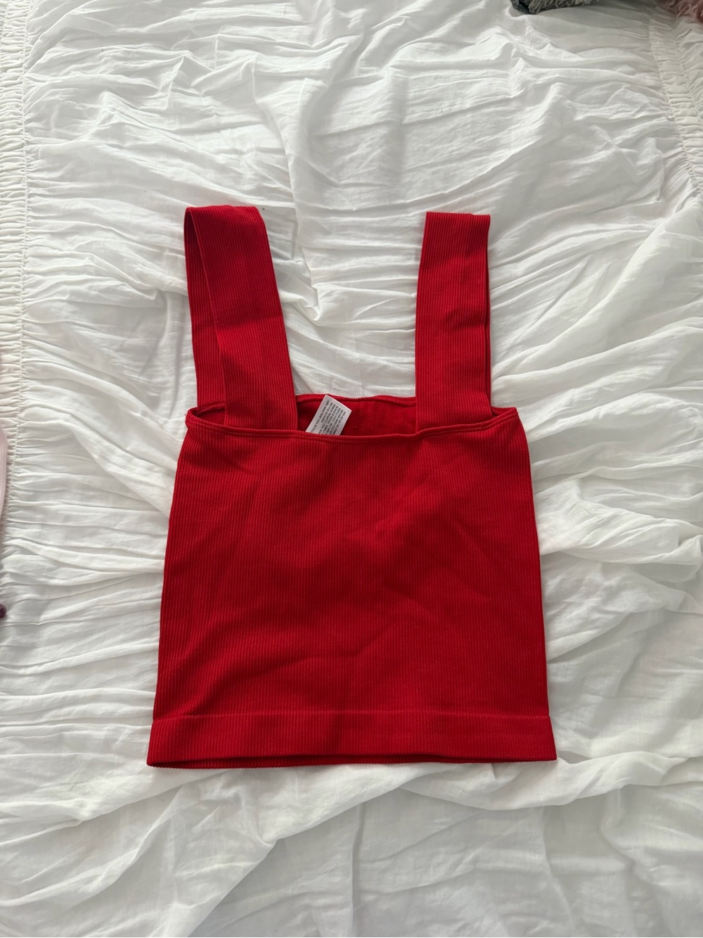 Red Ribbed Square-Neck Tank Top - Picture 4 of 4